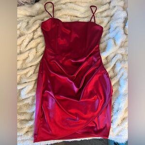large red satin Windsor dress